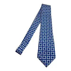 Cravate Kiton Napoli 7 Fold – 100% Lin Bleu Géométrique | Fait Main En Italie